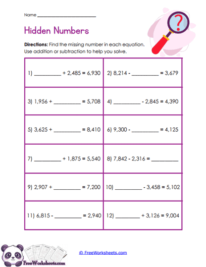 Missing Number Hunt Worksheet