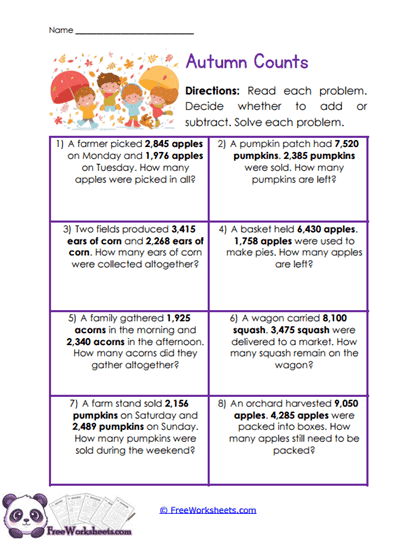 Harvest Math Worksheet