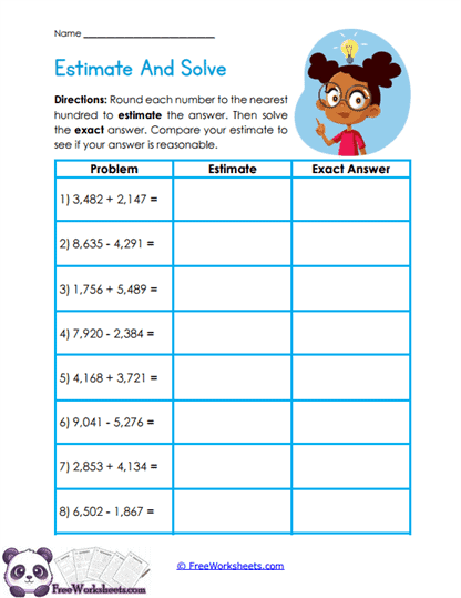 Estimate Then Solve Worksheet