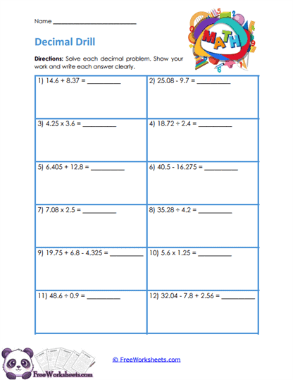 Decimal Fluency Worksheet
