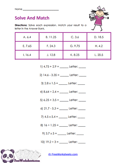 Answer Matching Worksheet
