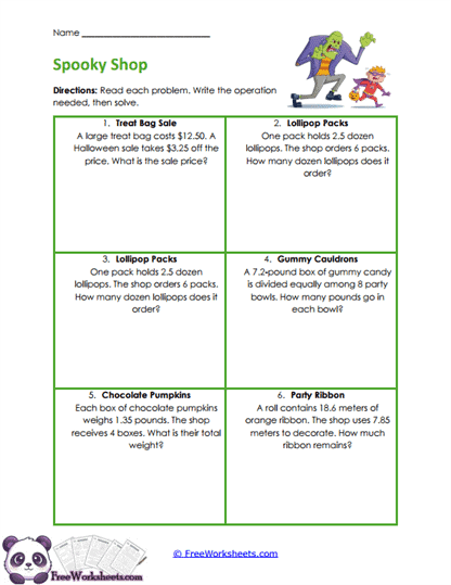 Shopping Math Worksheet