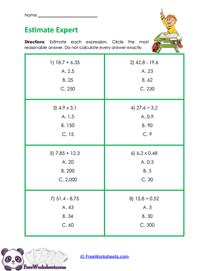 Estimate Results Worksheet
