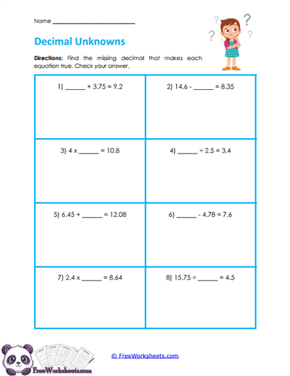 Missing Decimals Worksheet