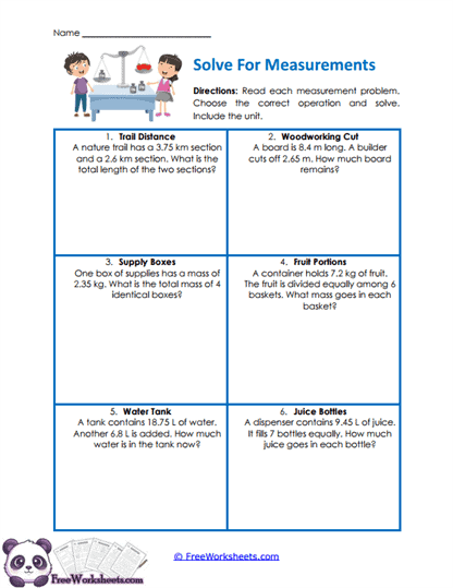 Measurement Math Worksheet