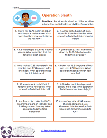 Operation Choice Worksheet