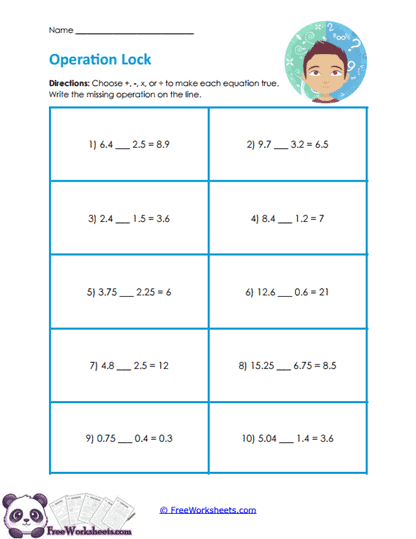 Missing Operations Worksheet