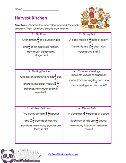 Kitchen Fractions Worksheet