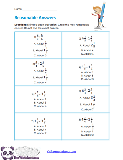 Estimate Fractions Worksheet