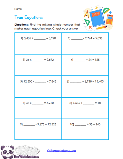 Missing Equations Worksheet