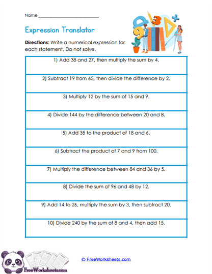 Words To Math Worksheet