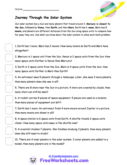 Journey Through the Solar System Worksheet
