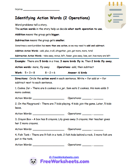 Identifying Action Words Worksheet