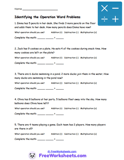 Identifying the Operation Worksheet