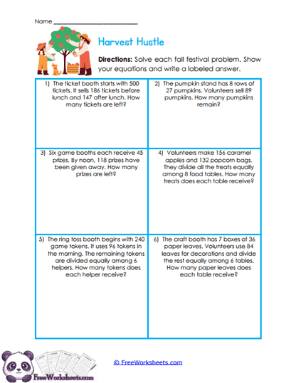 Harvest Problem Solving Worksheet