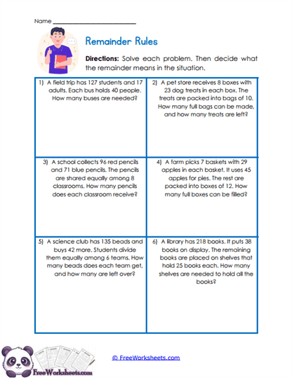 Remainder Decisions Worksheet