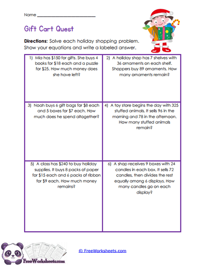 Holiday Shopping Worksheet