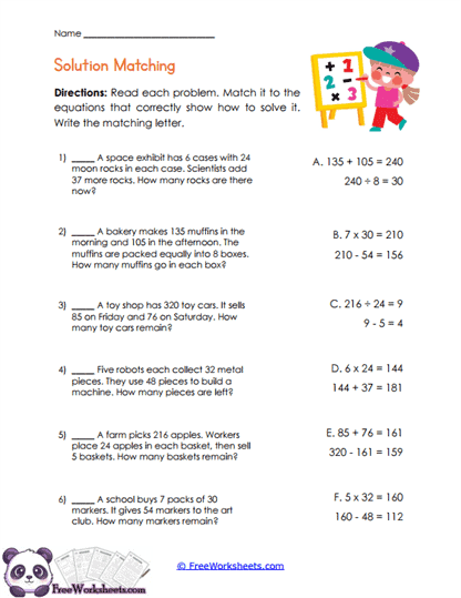 Equation Match Worksheet
