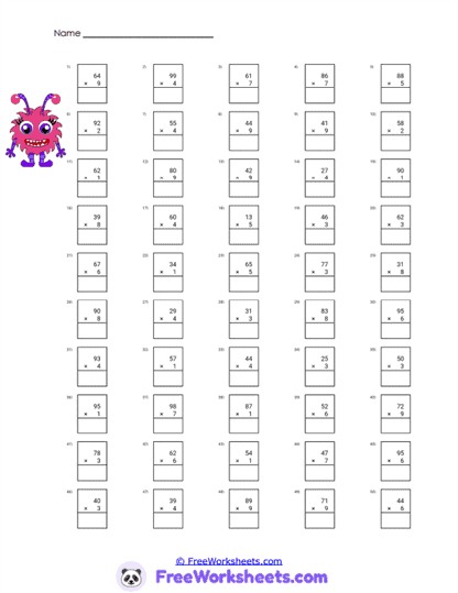 Monster Boxes Worksheet