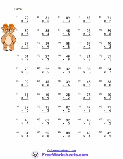 Bear Multiplication Worksheet