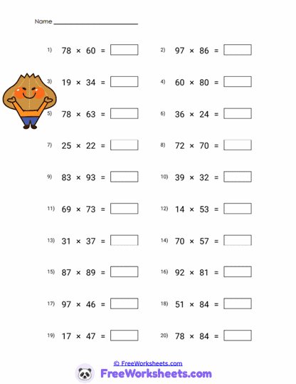 Horizontal Digits Worksheet