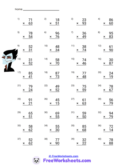 Vampire Multiplication Worksheet