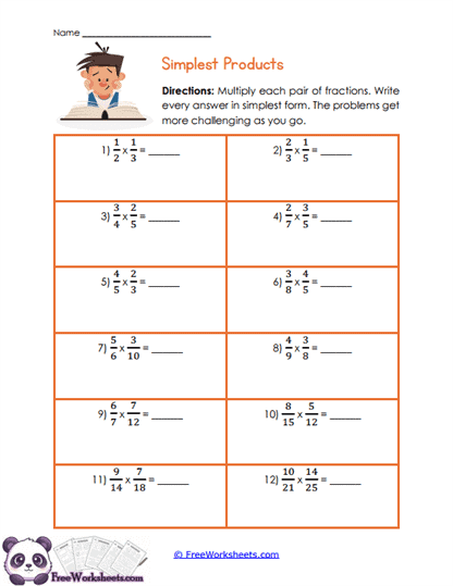Product Simplify Worksheet