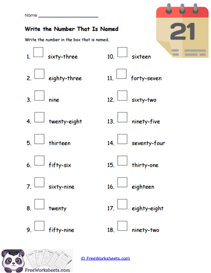 Write the Number Worksheet