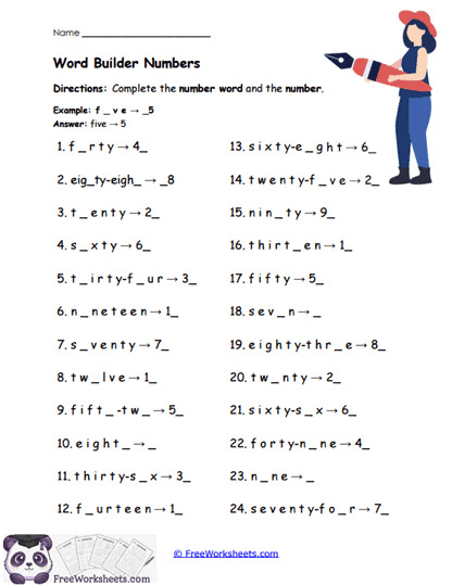 Word Builder Numbers Worksheet