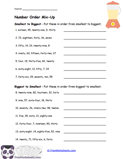 Number Order Mix-Up Worksheet