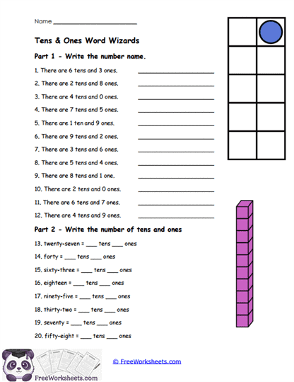 Tens & Ones Word Wizards Worksheet