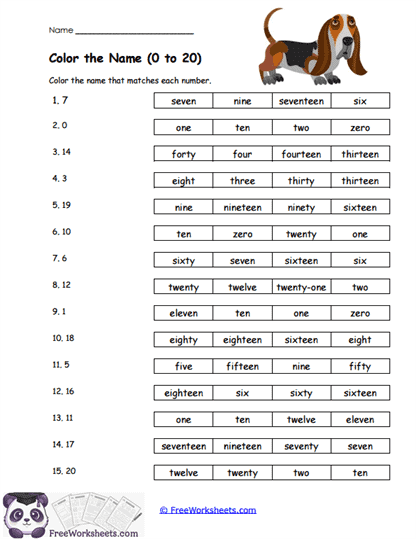 Names of Numbers Worksheet Collection