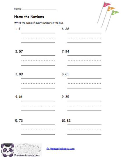 Name the Numbers Worksheet