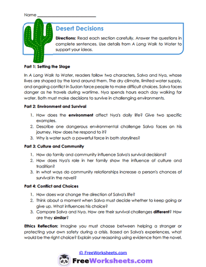 Survival Choices Worksheet