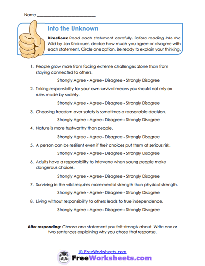 Into the Unknown Worksheet