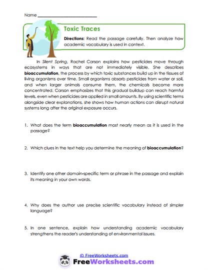 Toxic Traces Worksheet