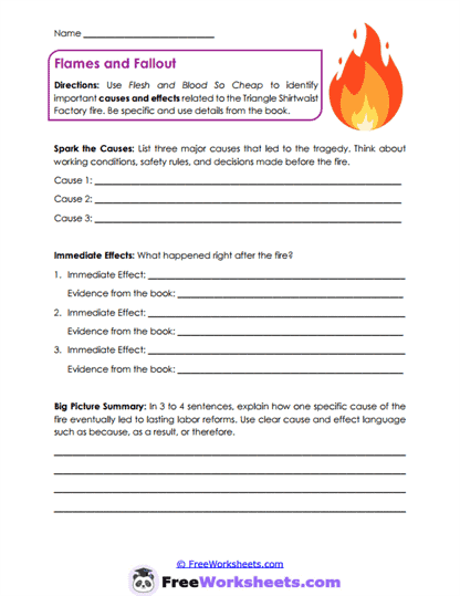 Fire Causes Worksheet