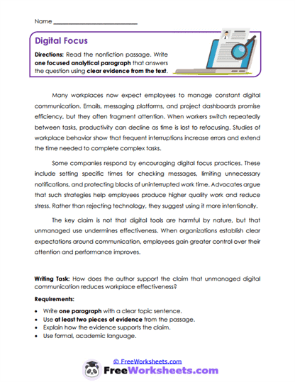 Digital Focus Worksheet