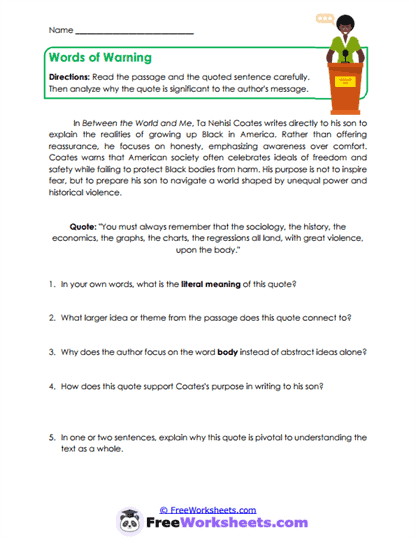 Words of Warning Worksheet
