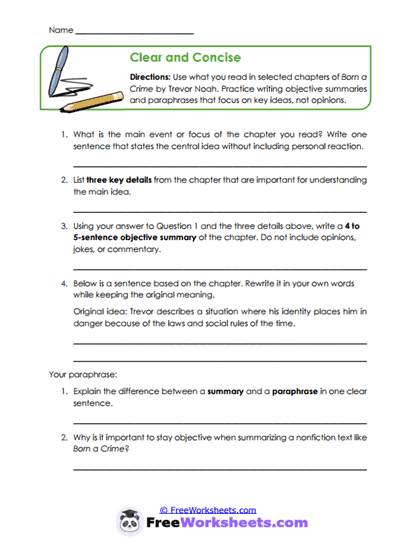 Clear and Concise Worksheet