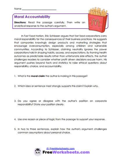 Moral Accountability Worksheet