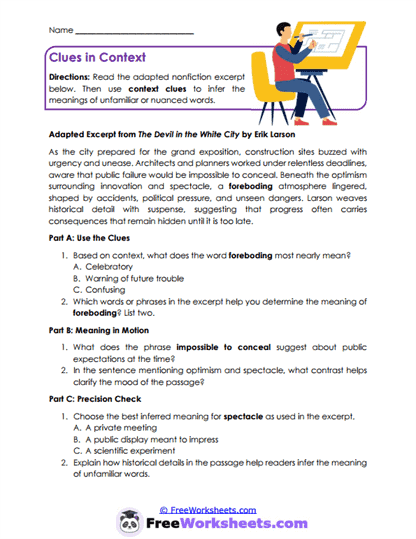 Clues in Context Worksheet