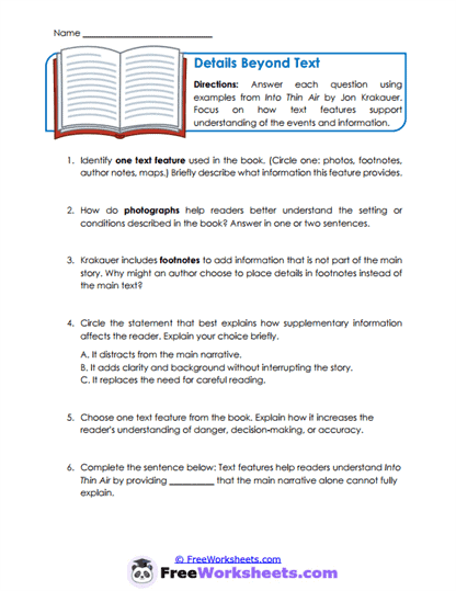 Details Beyond Text Worksheet