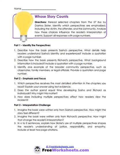 Whose Story Counts Worksheet