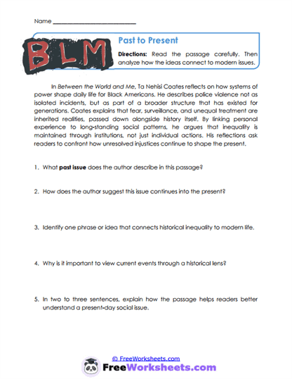 Past to Present Worksheet