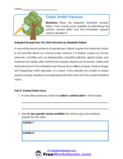 Claim Under Pressure Worksheet