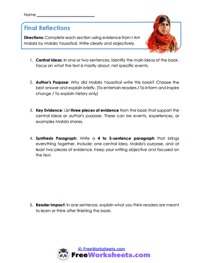 Final Reflections Worksheet