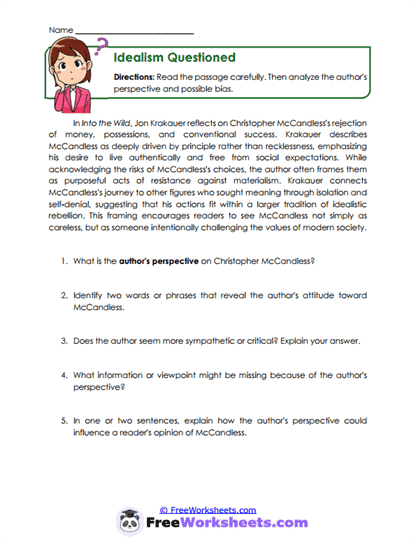 Idealism Questioned Worksheet