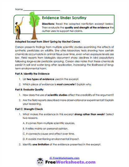 Evidence Under Scrutiny Worksheet