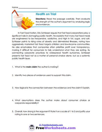 Health on Trial Worksheet